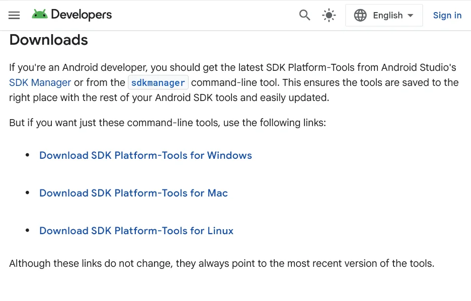 Download Platform Tools From The Official Site