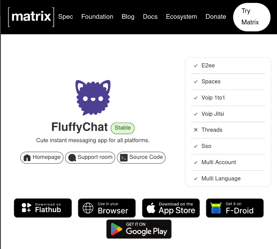 Features Supported By Fluffychat