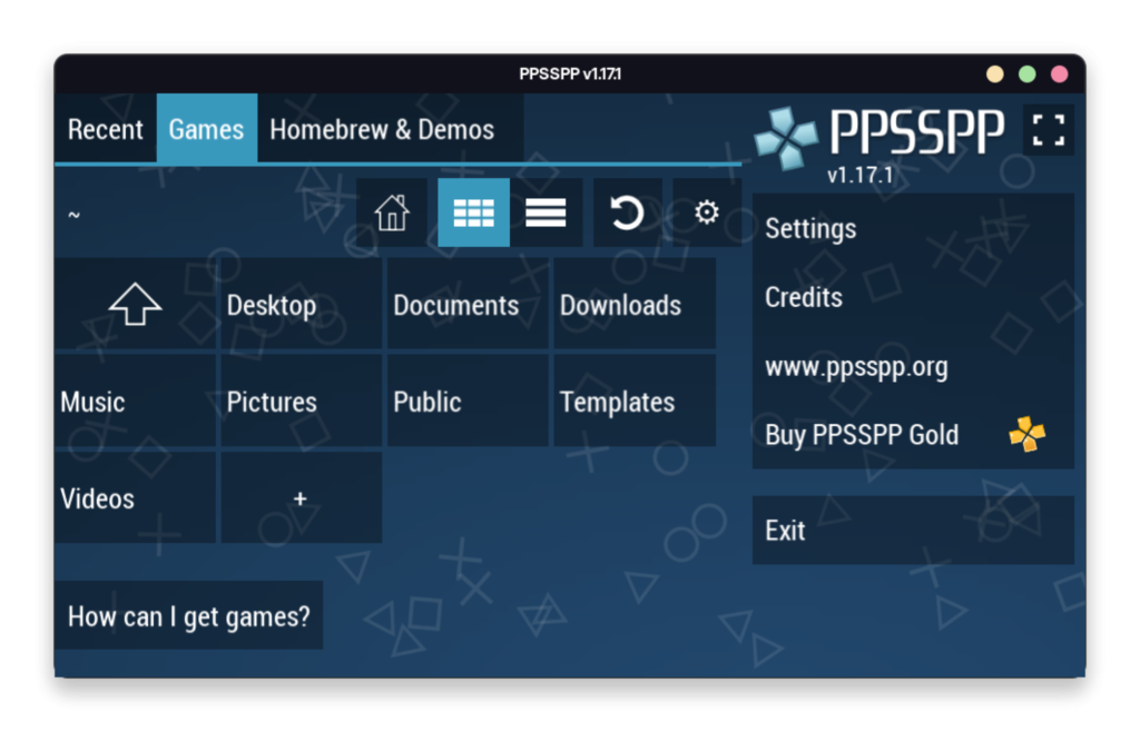 Interface Of The PPSSPP Emulator