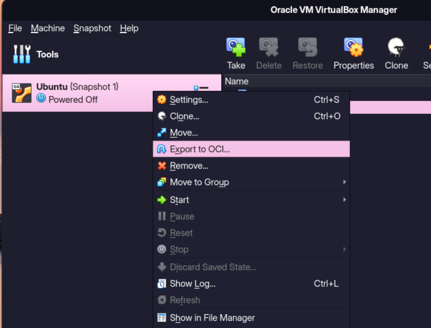 Export The VM To An OCI File