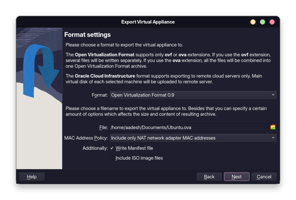 Exporting The OVA File From VirtualBox