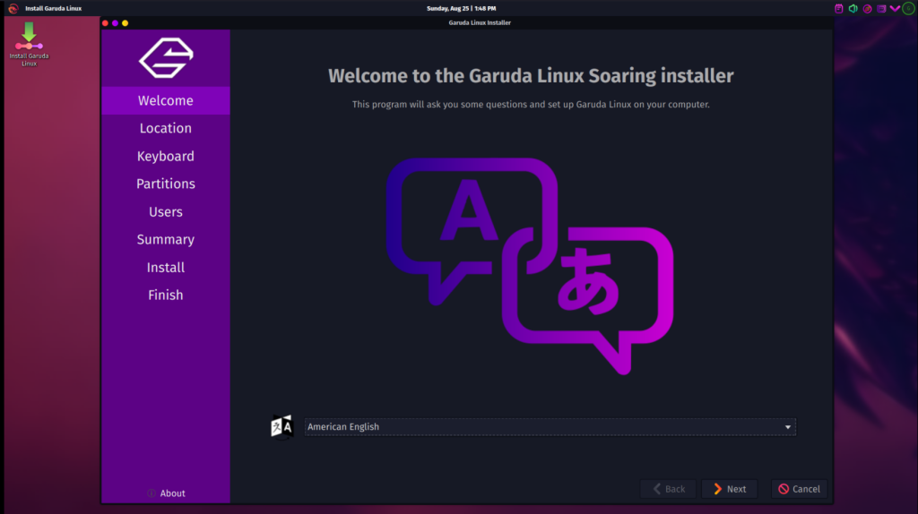 Select The Language For Garuda Linux Installer