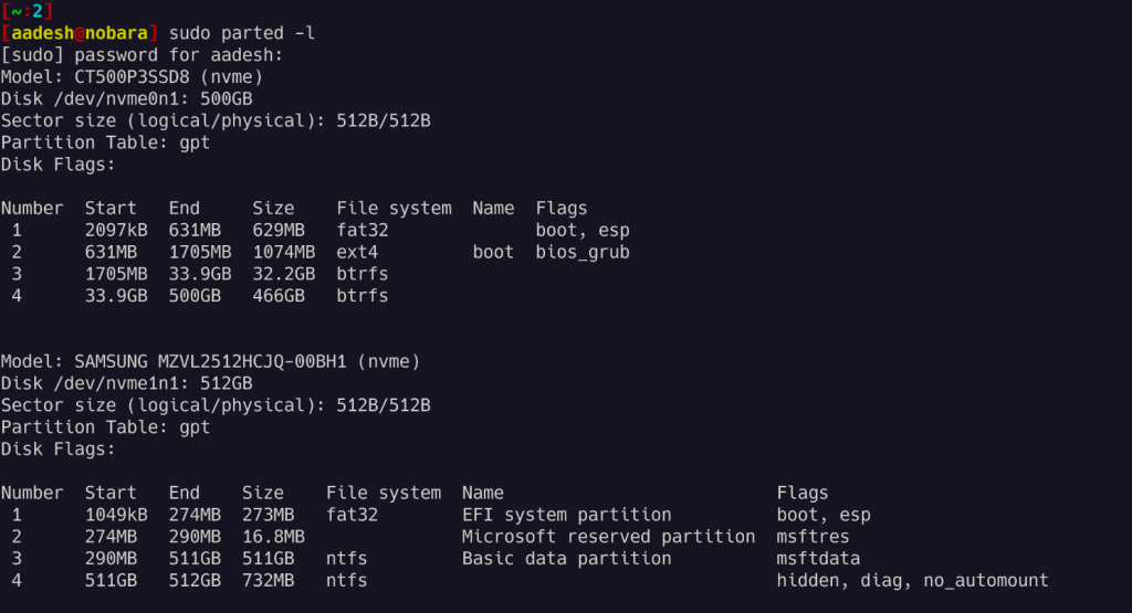 Listing All The Partitions And Drives Using Parted