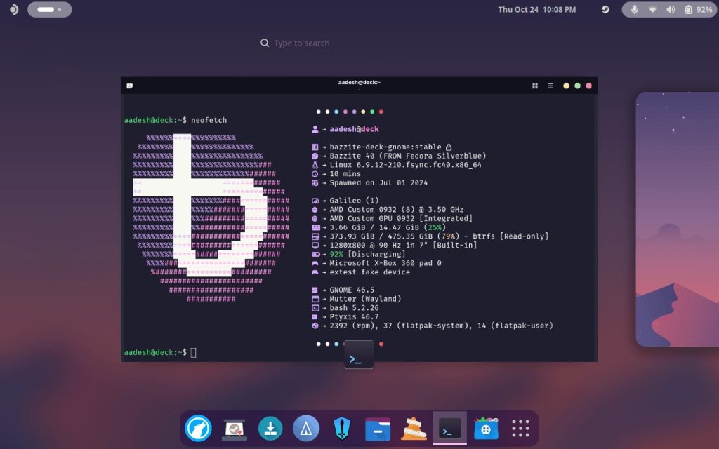 Bazzite OS Running GNOME Desktop On Steam Deck