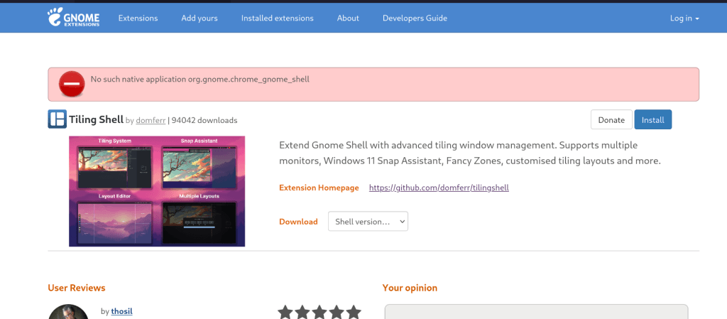 Install Tiling Shell Extension From The Official Site
