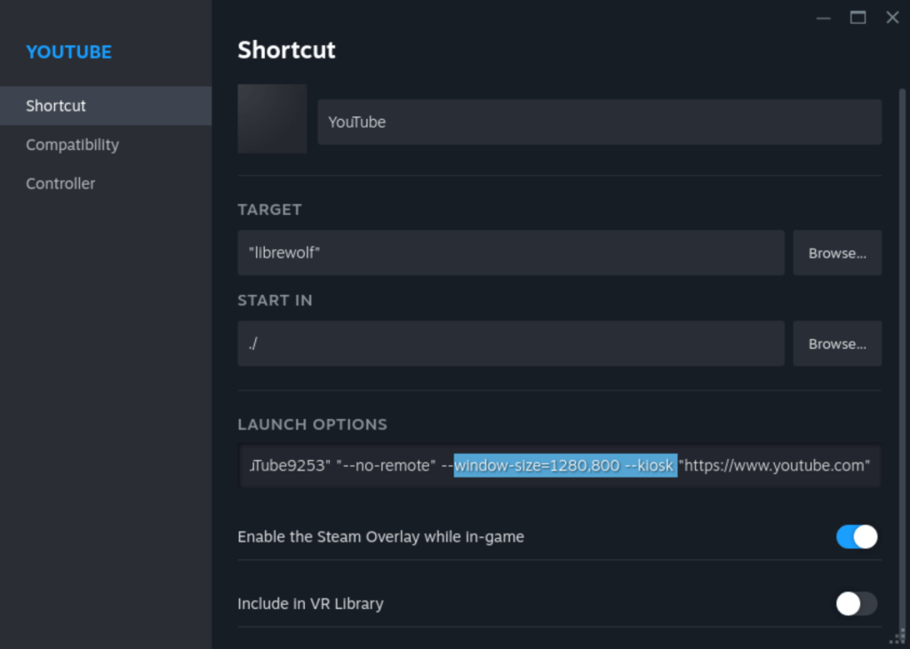 Edit The Launch Options Of YouTube